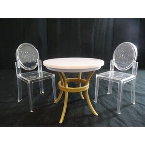 Rainbow High Doll House Kitchen Table White Gold 2 Clear Chairs fits 11" Dolls